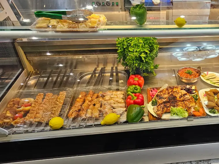 Fresh counter display at Rosto Shawarma