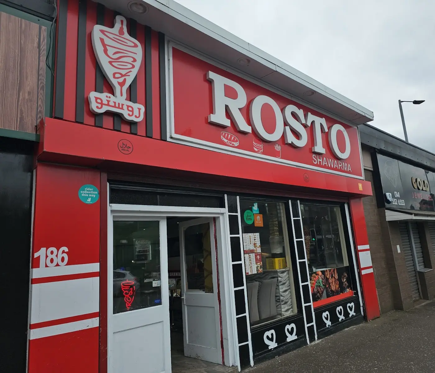 Rosto Shawarma shopfront on London Road, Glasgow